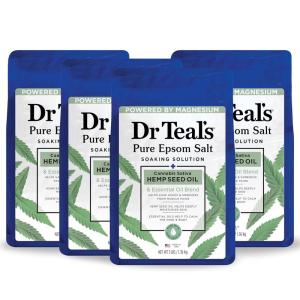 imageDr Teals Epsom Salt Magnesium Soak Cannabis Sativa Hemp Seed Oil 3 lbs Pack of 4