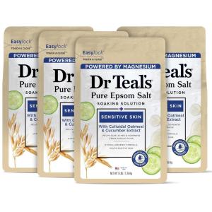 imageDr Teals Epsom Salt Magnesium Soak Sensitive Skin with Colloidal Oatmeal ampamp Cucumber 3 lbs Pack of 4