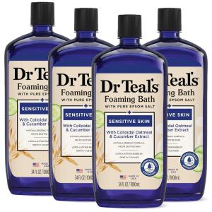 imageDr Teals Foaming Bath with Pure Epsom Salt Sensitive Skin with Colloidal Oatmeal ampamp Cucumber 34 fl oz Pack of 4