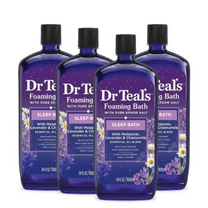 imageDr Teals Foaming Bath with Pure Epsom Salt Sleep Blend with Melatonin Lavender ampamp Chamomile Essential Oils 34 fl oz Pack of 4