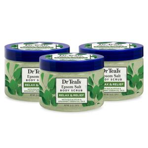 imageDr Teals Pure Epsom Salt Body Scrub Relax ampamp Relief with Eucalyptus ampamp Spearmint Essential Oils 16 oz Pack of 3Eucalyptus  Spearmint