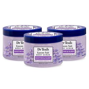 imageDr Teals Pure Epsom Salt Body Scrub Relax ampamp Relief with Eucalyptus ampamp Spearmint Essential Oils 16 oz Pack of 3Lavender