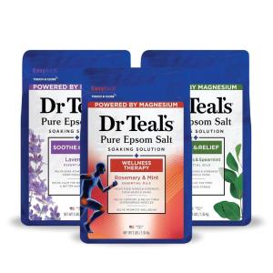 imageDr Teals Pure Epsom Salt Lavender ampamp Eucalyptus Duo Bundle 3 lbs Pack of 2Lavender  Eucalyptus  and Rosemary