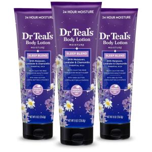 imageDr Teals Sleep Body Lotion 24Hour Moisture with Melatonin Lavender ampamp Chamomile Essential Oils 8 fl oz Pack of 3