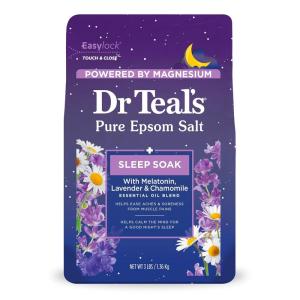 imageDr Teals Sleep Soak with Pure Epsom Salt Melatonin ampamp Essential Oil Blend 3 lb Pack of 4Chamomile