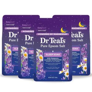 imageDr Teals Sleep Soak with Pure Epsom Salt Melatonin ampamp Essential Oil Blend 3 lb Pack of 4Sleep Soak