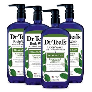 imageDr Teals Body Wash with Pure Epsom Salt Relax ampamp Relief with Eucalyptus ampamp Spearmint 24 fl oz Pack of 4