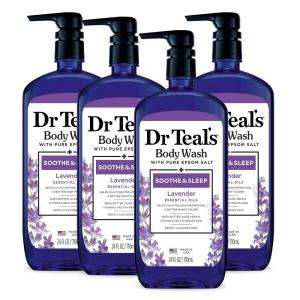 imageDr Teals Body Wash with Pure Epsom Salt Soothe ampamp Sleep with Lavender 24 fl oz Pack of 4
