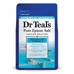 imageDr Teals Epsom Salt Magnesium Soak Restorative Minerals with Magnesium Potassium Zinc ampamp Essential Oils 3 lbs Pack of 448 Ounce Pack of 1