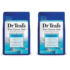 imageDr Teals Epsom Salt Magnesium Soak Restorative Minerals with Magnesium Potassium Zinc ampamp Essential Oils 3 lbs Pack of 448 Ounce Pack of 2