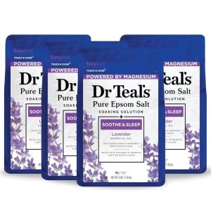 imageDr Teals Epsom Salt Magnesium Soak Soothe ampamp Sleep with Lavender 3 lbs Pack of 4