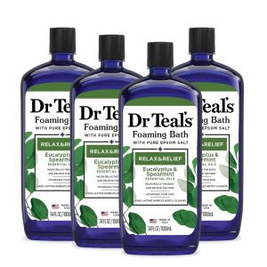 imageDr Teals Foaming Bath with Pure Epsom Salt Relax ampamp Relief with Eucalyptus ampamp Spearmint 34 fl oz Pack of 4