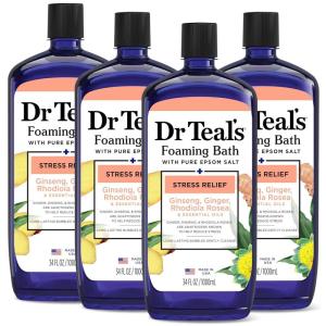imageDr Teals Foaming Bath with Pure Epsom Salt Stress Relief with Ginseng ampamp Ginger 34 fl oz Pack of 4
